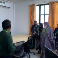 council president talking to employees